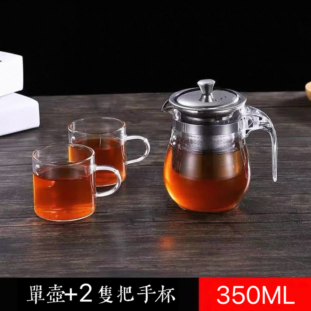 430不鏽鋼茶杯泡茶壺 (430內膽350ml+加厚防爆單壺+2個把手杯)