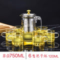 304不鏽鋼茶杯泡茶壺 (304內膽750ml+加厚防爆單壺+6個把手杯)